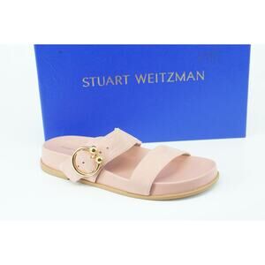 Stuart Weitzman Joni Buckle Slide Pink Leather Sandals Size 6.5 New Flat $395
